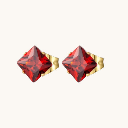 Steel Gold-Colored Square Earrings Red