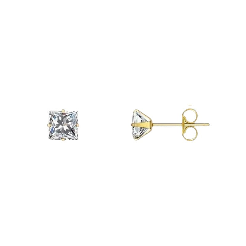 Steel Gold-Colored Square Earrings Transparent
