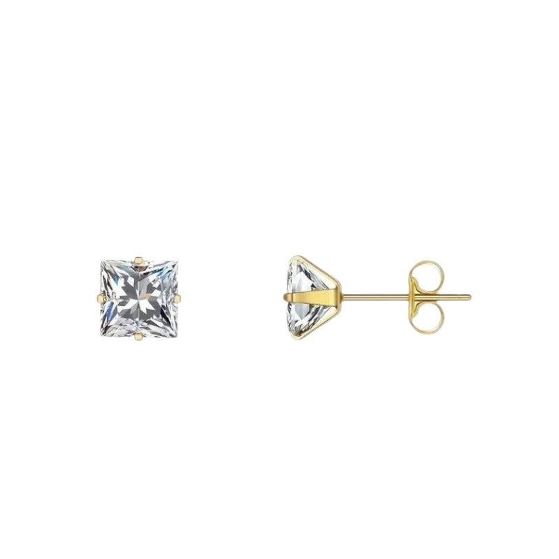 Steel Gold-Colored Square Earrings Transparent
