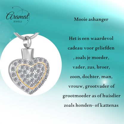 Sparkling heart ash jewelry steel with crystal