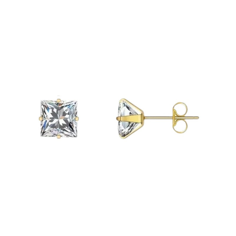 Steel Gold-Colored Square Earrings Transparent