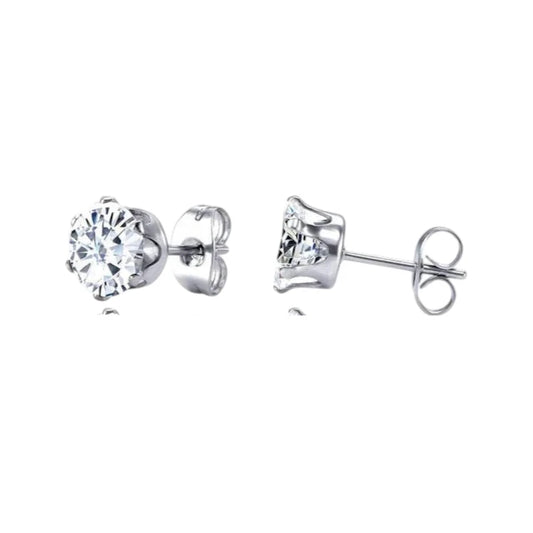 Stainless Steel Zirconia Earrings Transparent 3-8mm - Clear Crystal Studs