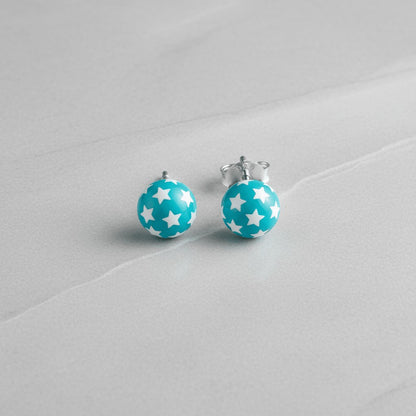 925 Sterling Zilveren Bolletjes Oorknopjes Blauw met Witte Sterretjes 6mm - Aramat Jewels - Oorbellen - cadeautip