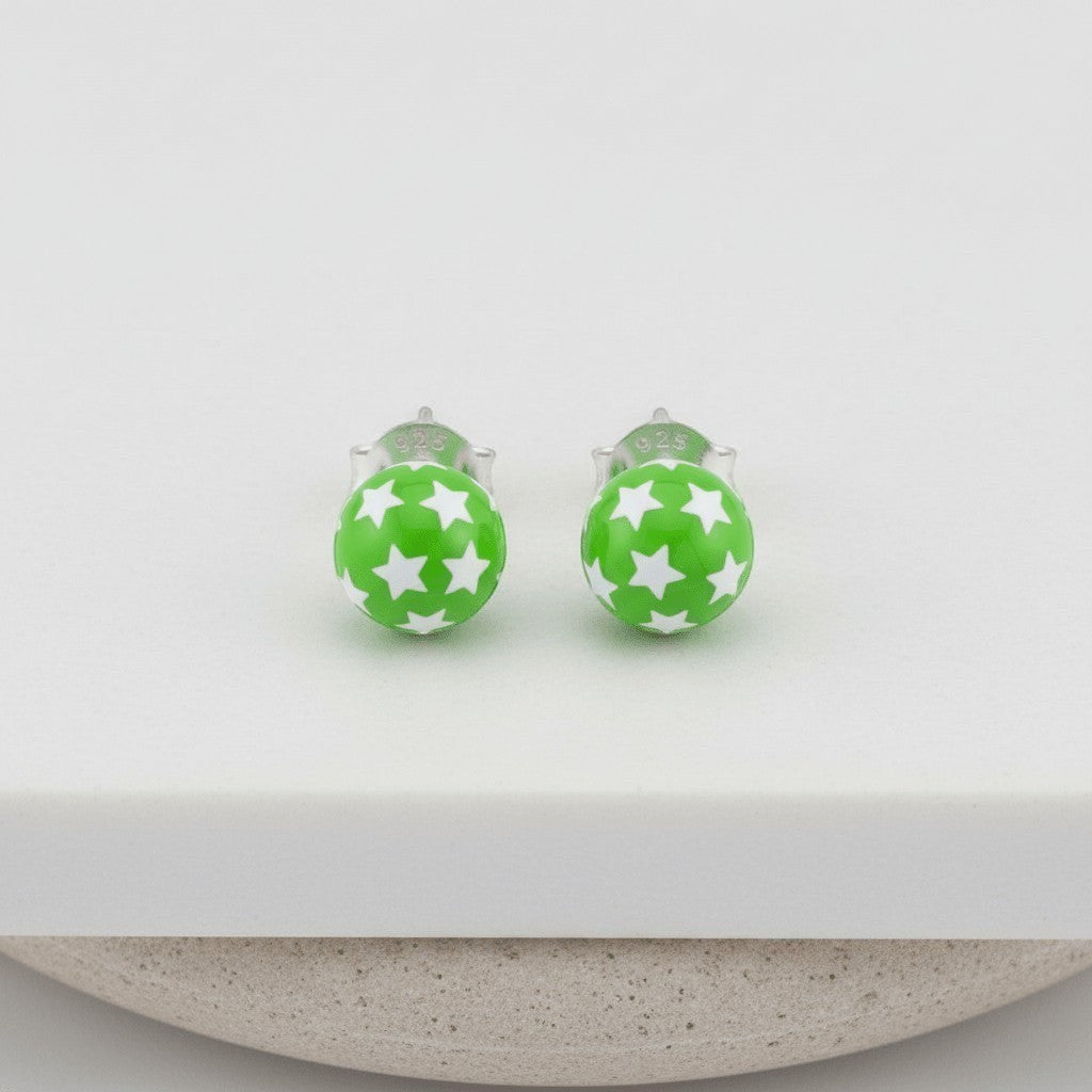 925 Sterling Zilveren Bolletjes Oorknopjes Groen met Witte Sterretjes 6mm - Aramat Jewels - Oorbellen - cadeautip