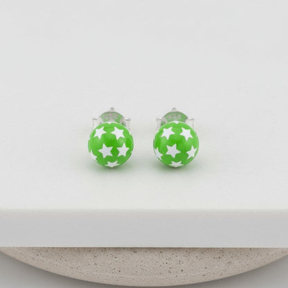 925 Sterling Zilveren Bolletjes Oorknopjes Groen met Witte Sterretjes 6mm - Aramat Jewels - Oorbellen - cadeautip
