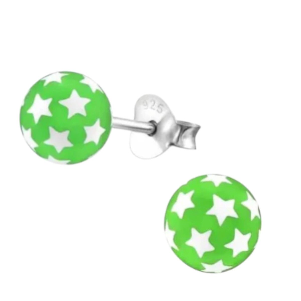 925 Sterling Zilveren Bolletjes Oorknopjes Groen met Witte Sterretjes 6mm - Aramat Jewels - Oorbellen - cadeautip