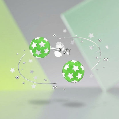 925 Sterling Zilveren Bolletjes Oorknopjes Groen met Witte Sterretjes 6mm - Aramat Jewels - Oorbellen - cadeautip