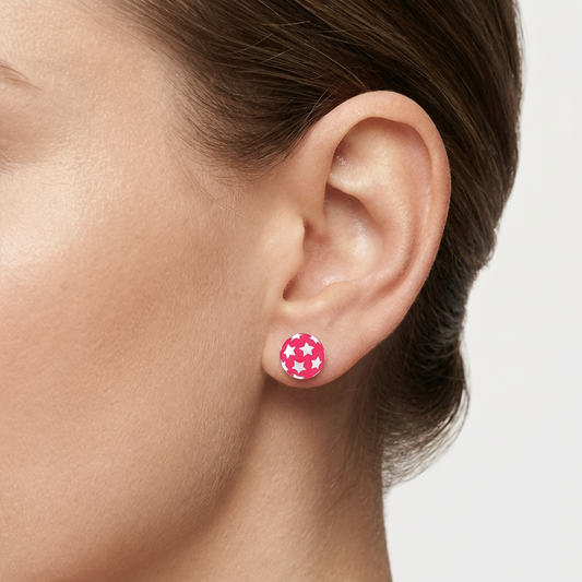 925 Sterling Zilveren Bolletjes Oorknopjes Roze met Witte Sterretjes 6mm