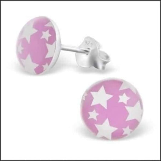 925 Sterling Zilveren Oorknopjes Rond Roze met Witte Sterretjes 7mm - Aramat Jewels - Oorbellen - cadeautip