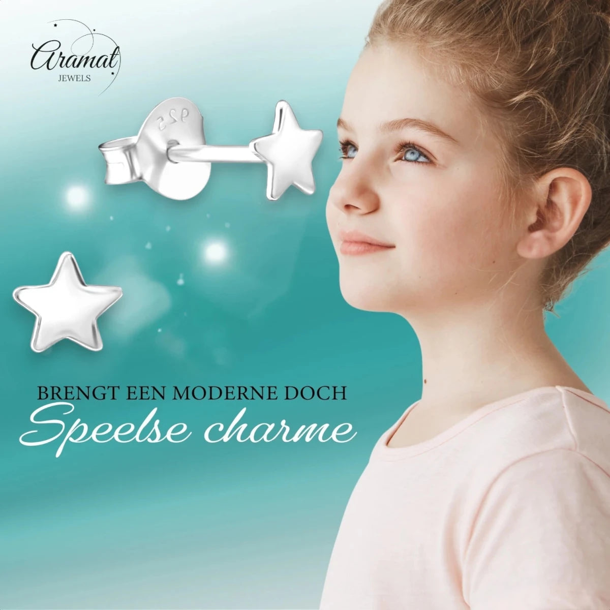 925 Sterling Zilveren Platte Sterretjes Oorknopjes 4mm - Aramat Jewels - Oorbellen - cadeautip