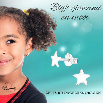925 Sterling Zilveren Platte Sterretjes Oorknopjes 6mm - Aramat Jewels - Oorbellen - cadeautip