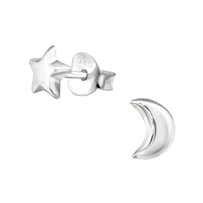 925 Sterling Zilveren Ster en Maan Oorknopjes 6x5mm - Aramat Jewels - Oorbellen - cadeautip