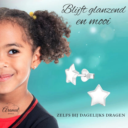 925 Sterling Zilveren Sterretjes Oorknopjes 8mm – Hoogglans Gepolijst - Aramat Jewels - Oorbellen - cadeautip