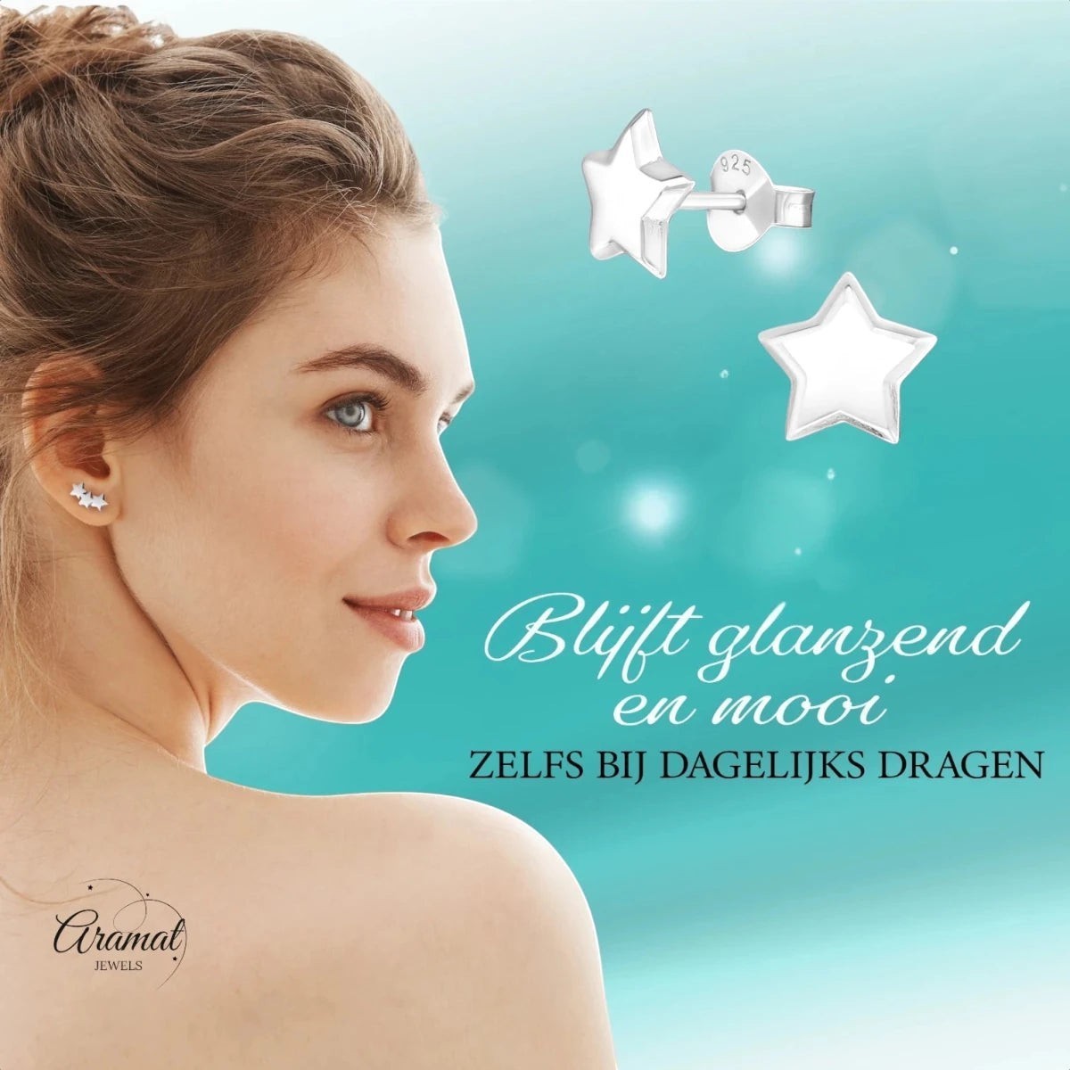 925 Sterling Zilveren Sterretjes Oorknopjes 8mm – Hoogglans Gepolijst - Aramat Jewels - Oorbellen - cadeautip