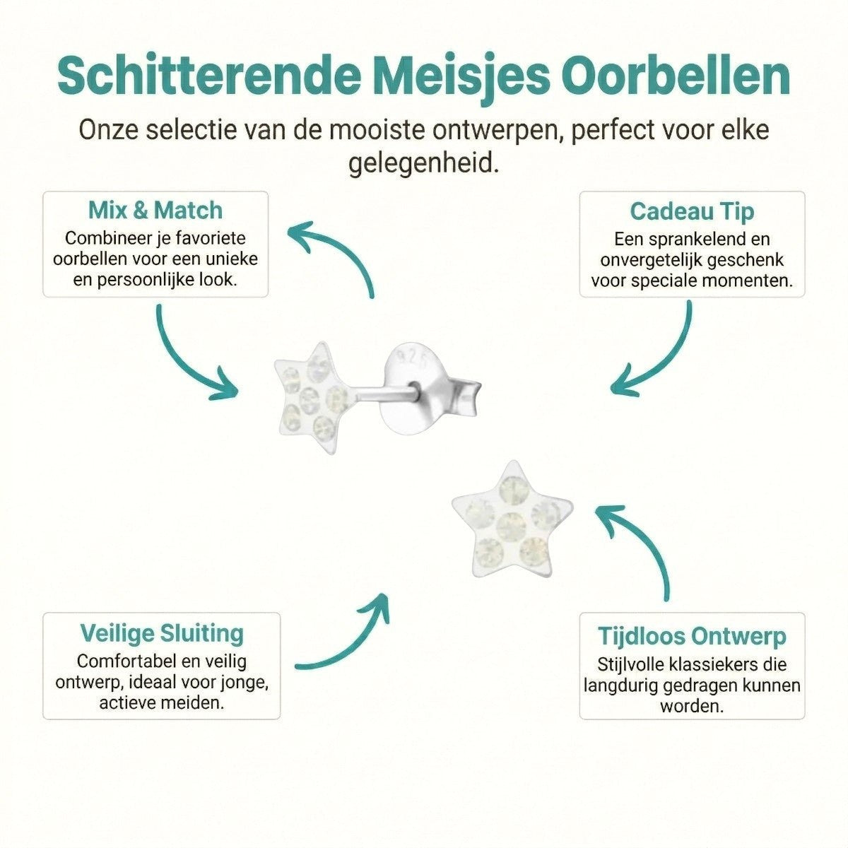 925 Sterling Zilveren Sterretjes Oorknopjes met Opaal Wit Kristal 5mm - Aramat Jewels - Oorbellen - cadeautip