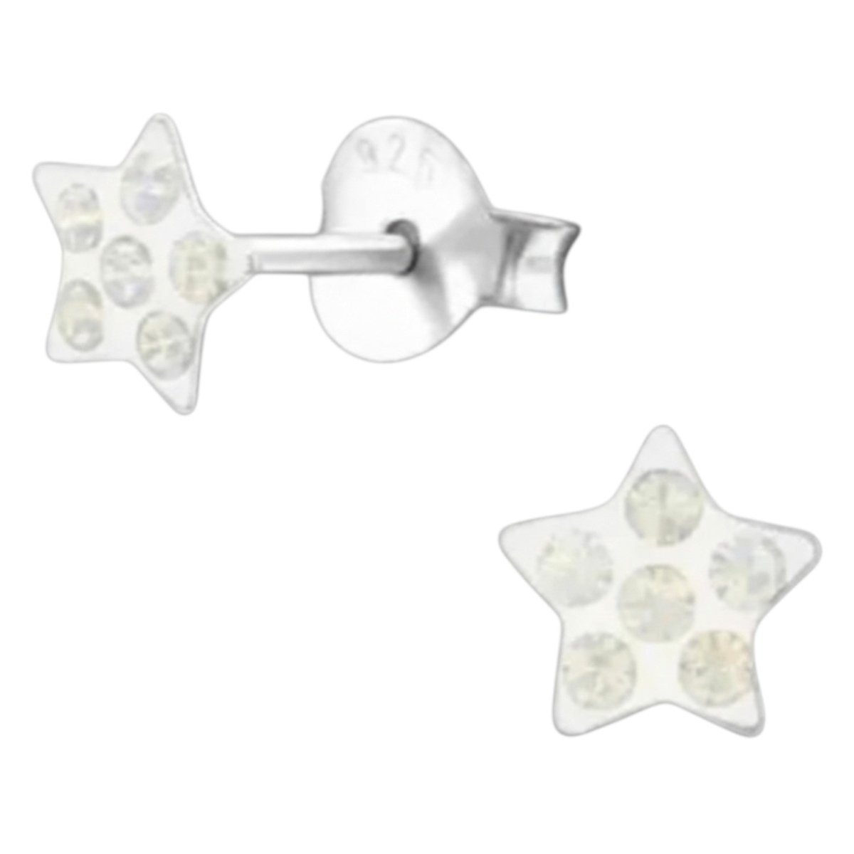 925 Sterling Zilveren Sterretjes Oorknopjes met Opaal Wit Kristal 5mm - Aramat Jewels - Oorbellen - cadeautip