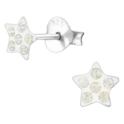 925 Sterling Zilveren Sterretjes Oorknopjes met Opaal Wit Kristal 5mm - Aramat Jewels - Oorbellen - cadeautip