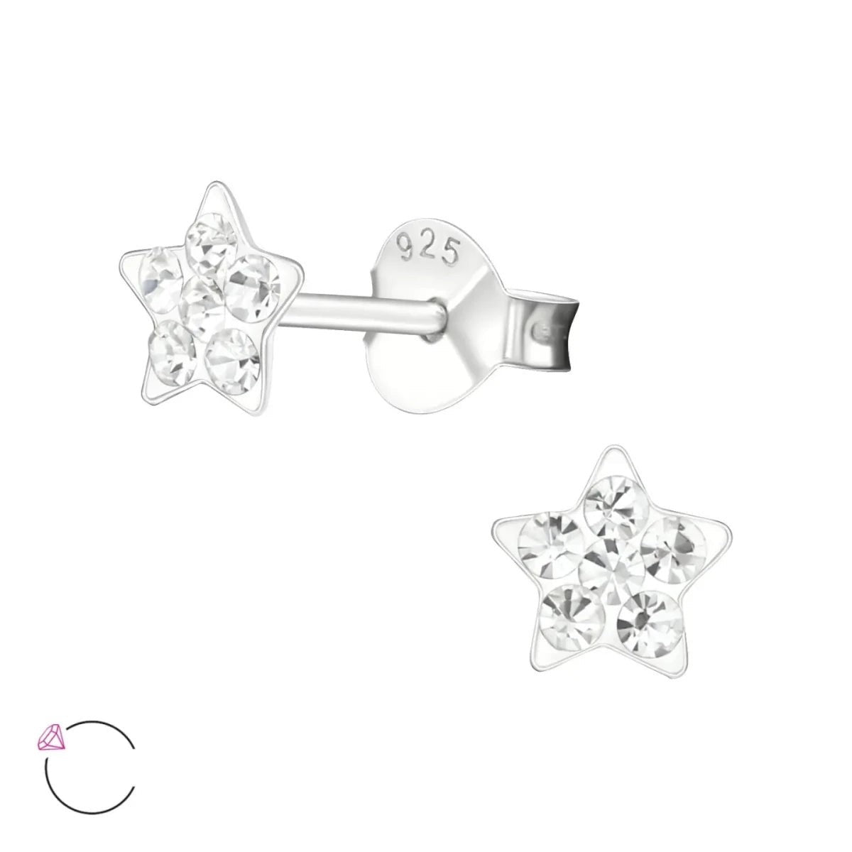 925 Sterling Zilveren Sterretjes Oorknopjes met Transparant Kristal 5mm - Aramat Jewels - Oorbellen - cadeautip