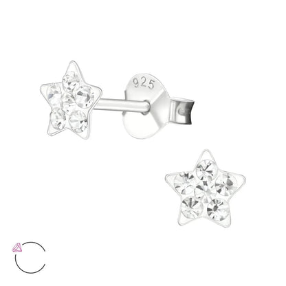 925 Sterling Zilveren Sterretjes Oorknopjes met Transparant Kristal 5mm - Aramat Jewels - Oorbellen - cadeautip