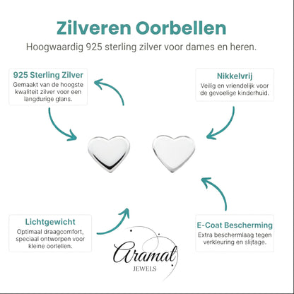 925 Zilveren Hartjes Oorbellen - 4 mm - Glad - Aramat Jewels - Oorbellen - cadeautip
