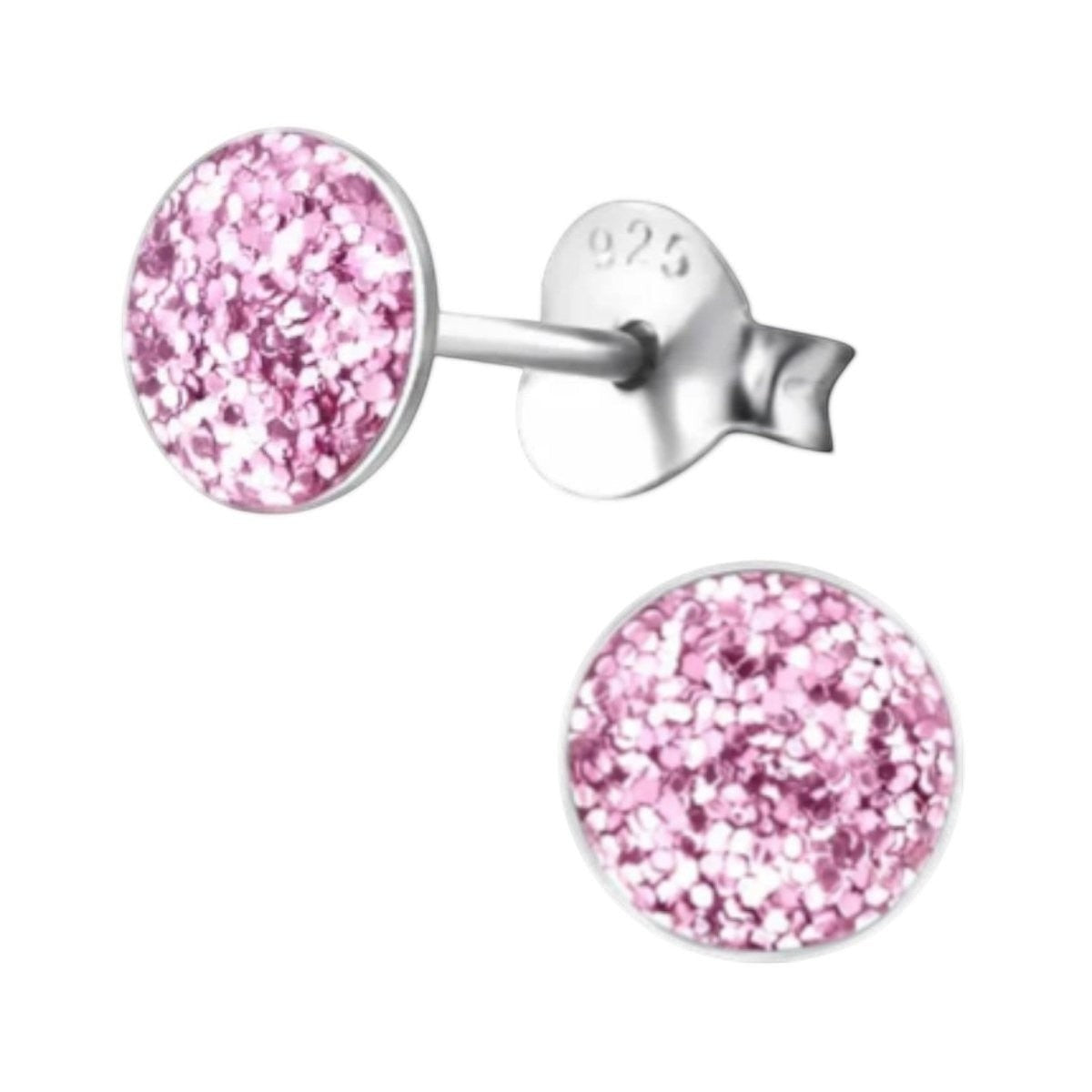 925 Zilveren Kinderoorbellen Paarse Glitter Rond 5mm - Aramat Jewels - RVS Sieraden - Oorbellen - cadeautip