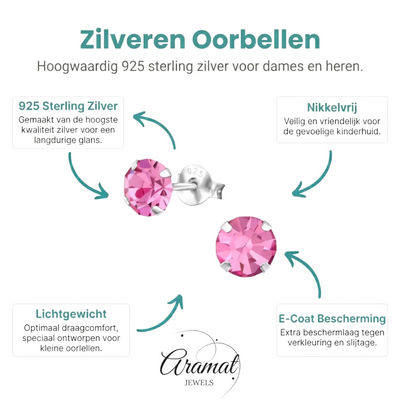 925 zilveren Roze Kristal Oorbellen - Aramat Jewels - Oorbellen - cadeautip