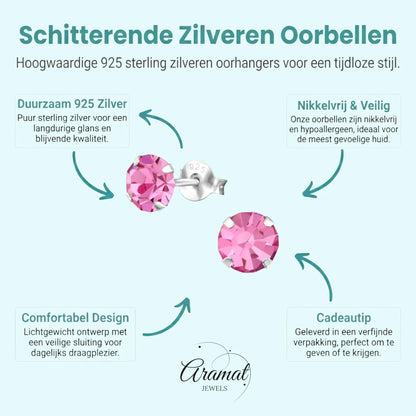 925 zilveren Roze Kristal Oorbellen - Aramat Jewels - Oorbellen - cadeautip