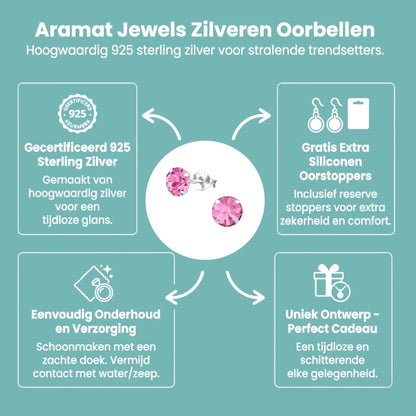 925 zilveren Roze Kristal Oorbellen - Aramat Jewels - Oorbellen - cadeautip