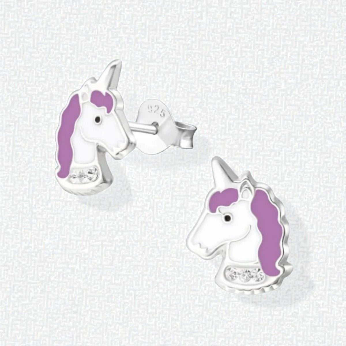 925 Zilveren Unicorn Oorbellen Wit Paars Kristal - Eenhoorn Studs - Aramat Jewels - Oorbellen - cadeautip