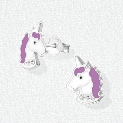 925 Zilveren Unicorn Oorbellen Wit Paars Kristal - Eenhoorn Studs - Aramat Jewels - Oorbellen - cadeautip