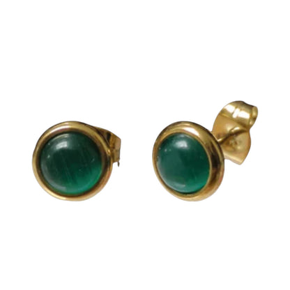 Cat Eye Earrings 8mm – Green - Gold-Colored