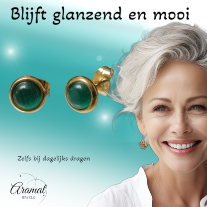 Cat Eye Earrings 8mm – Green - Gold-Colored