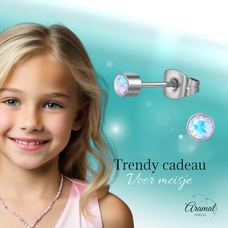 Boucles d'oreilles puces en cristal AB transparentes – 4 mm argent