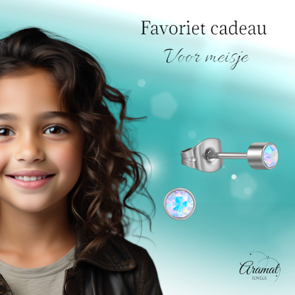 Boucles d'oreilles puces en cristal AB transparentes – 4 mm argent