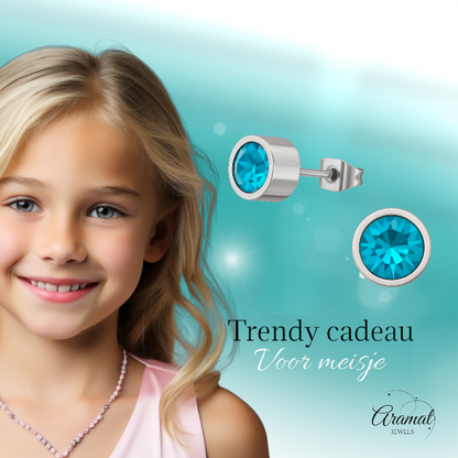 Boucles d'oreilles puces en cristal bleu turquoise – 5 mm en acier inoxydable argenté