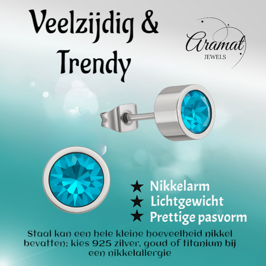 Boucles d'oreilles puces en cristal bleu turquoise – 5 mm en acier inoxydable argenté