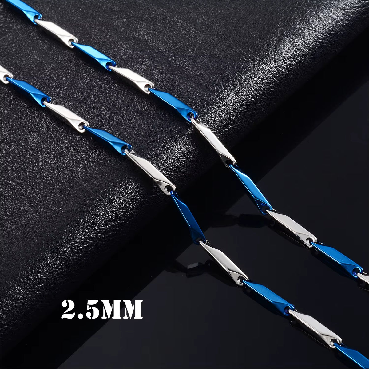 Bicolor Bamboo Ketting Blauw-Zilver Staal – Schakelketting 2,5mm (60cm)