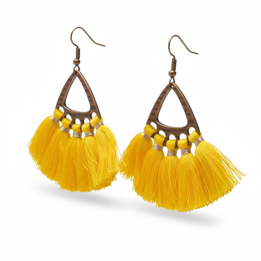 Boho Earrings with Tassels Yellow 55x30mm
