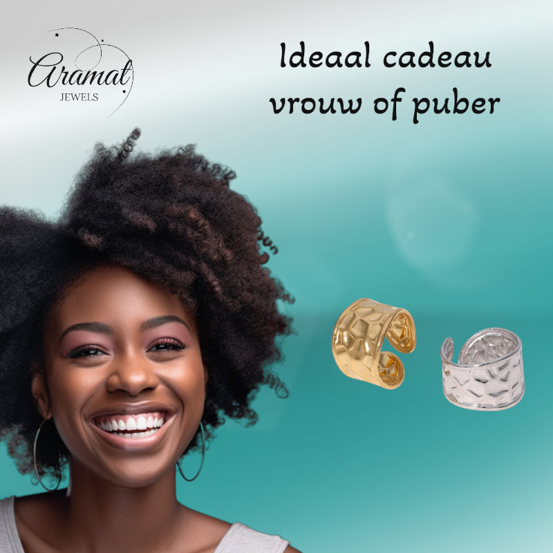 Brede Verstelbare Damesring met Geometrisch Design - 15mm RVS