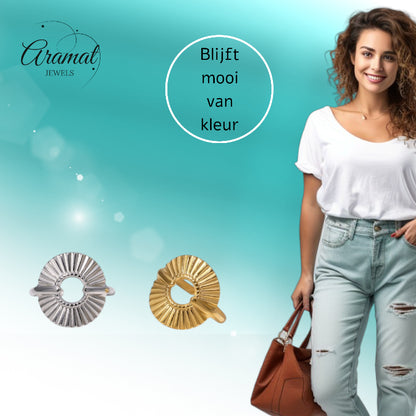 Brede One Size Ring RVS met Cirkel en Lijnenspel (18 mm)