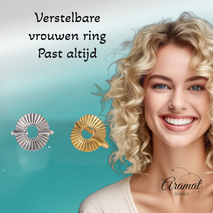 Brede One Size Ring RVS met Cirkel en Lijnenspel (18 mm)