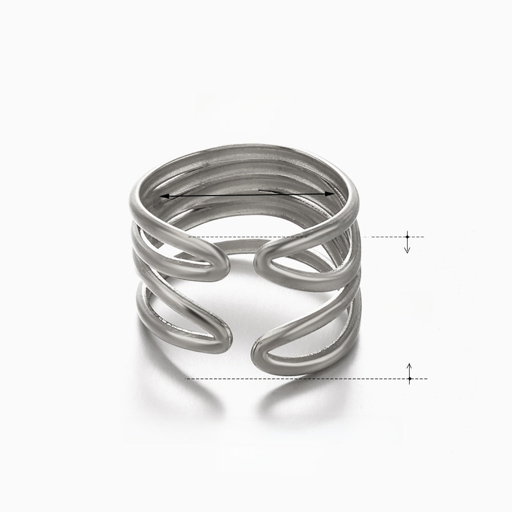 Brede One Size Ring RVS met Modern Lijnenspel (14 mm)