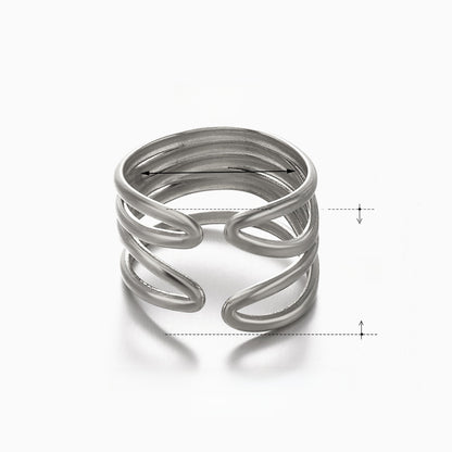 Brede One Size Ring RVS met Modern Lijnenspel (14 mm)