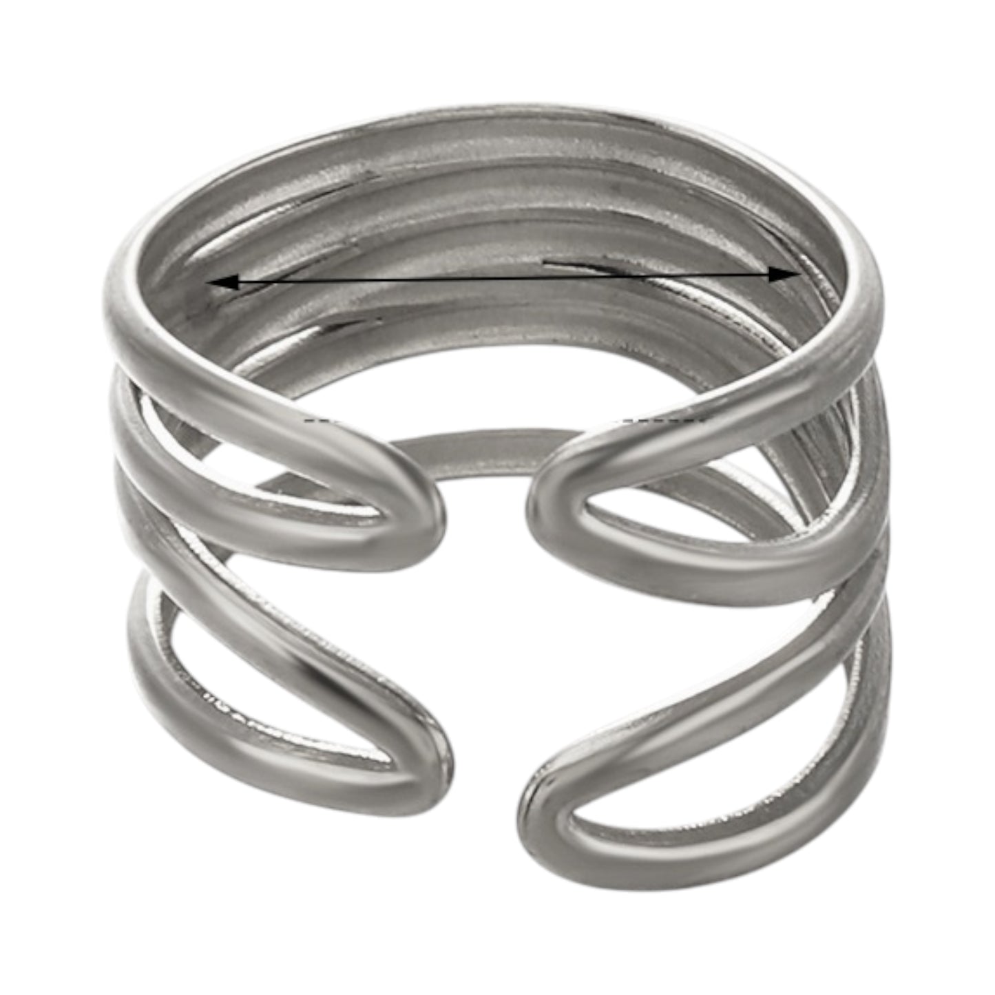 Brede One Size Ring RVS met Modern Lijnenspel (14 mm)