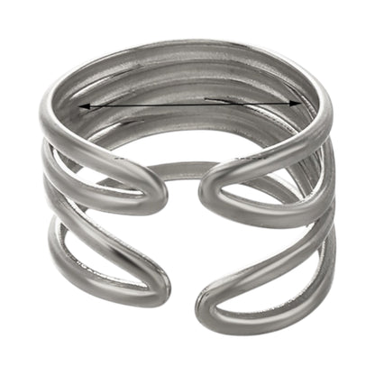 Brede One Size Ring RVS met Modern Lijnenspel (14 mm)