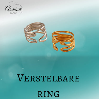 Brede One Size Ring RVS met Modern Lijnenspel (14 mm)