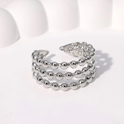 Open Ring RVS met Drie Bolletjeslijnen (10 mm)