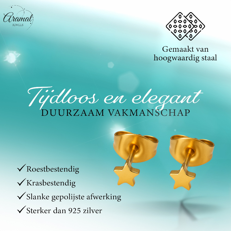 Mini star stud earrings gold color steel – 3mm