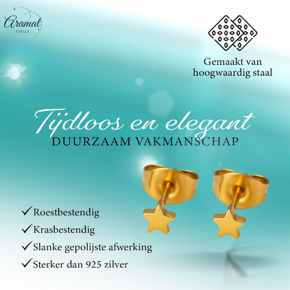 Mini star stud earrings gold color steel – 3mm