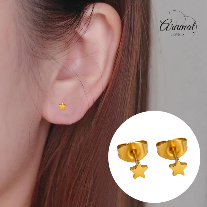 Mini star stud earrings gold color steel – 3mm